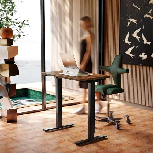 HUANUO Höhenverstellbarer Schreibtisch 80 x 48 cm, 4 Speicherhöheneinstellungen, Elektrischer Schreibtisch für Home Office & Computer-Arbeitsplatz, Standing Desk, Schwarze Walnuss
