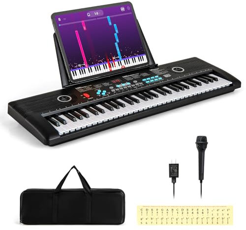 COSTWAY Keyboard Piano 61 Tasten, Digital Piano mit Ständer & Mikrofon & Tragetasche, E-Piano für Einsteiger, Klavier für Kinder