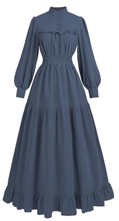 CR ROLECOS Vêtement médiéval Renaissance, pour femme, manches longues, ligne A, col montant, robe de loisirs, Bleu océan., XXL