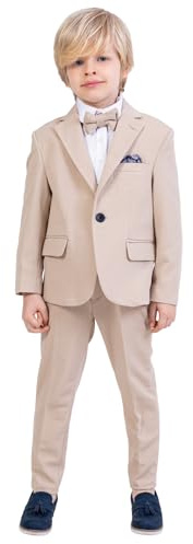 Costume pour garçons | Ensemble de 4 pièces en tissu Lycra souple et confortable avec chemise, pantalon, veste et nœud papillon | avec élasthanne pour fête et tenue formelle pour garçons âgés de 2 à