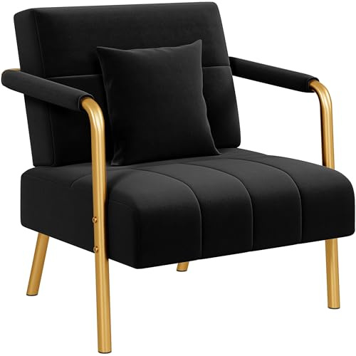 Yaheetech 1 Seater Modern Sofa Velvet Accent Armchair with Gold-tone Metal Arms and Legs for Bedroom, Home Office, Studio, Living Room Furniture Black