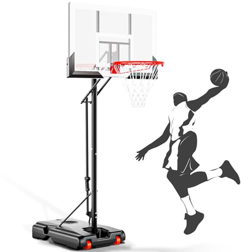 AWII SPORT Portable Basketball Hoop Outdoor, 4.8-10FT Height Adjustable Basketball Hoop Goal System with 44 Inch Shatterproof Backboard for Kids Youth Adults Play in Backyard/Courts/Indoor