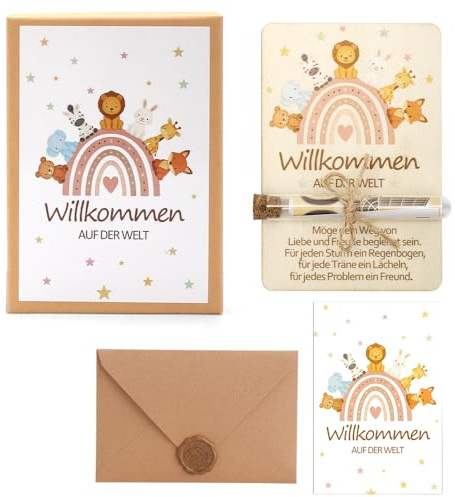 WALLFID Regalo de nacimiento, caja de regalo personalizada para nacimiento y baby shower, con tubos de ensayo, piezas de madera y tarjeta, regalo para bebé niño o niña