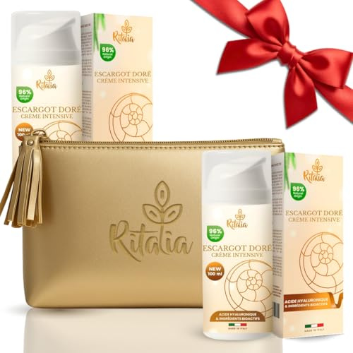 PACK 2 CREMAS BABA DE CARACOL 100 ml + NECESER DORADO | Crema Hidratante Facial Mujer/Hombre con Baba de Caracol y Ácido Hialurónico Antiedad, Antiarrugas y Luminosidad para Cara y Contorno de Ojos