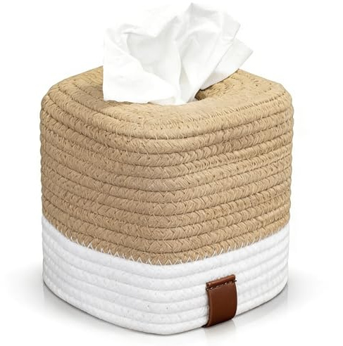 Scatola per fazzoletti da trucco quadrata in iuta bianca, elegante scatola per fazzoletti, scatola per fazzoletti, scatola per fazzoletti in corda di cotone intrecciata, copertura per il tuo bagno o