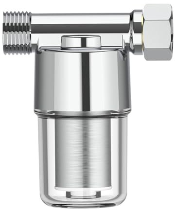 FUBESK Filtre à eau en cuivre pur pour robinet de douche et machine à laver - Boîtier transparent avec filtration en acier inoxydable - Design de lavage à contre-courant - 1 filtre