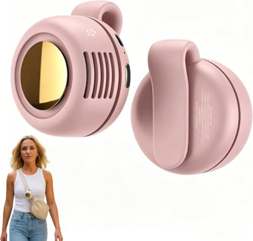 Wongify Portable Clip On Fan, Silent Mini Bladeless Waist Fan, USB Rechargeable Wearable Personal Fan with 3 Speeds & 360° Rotatable, Hands-Free Shirt Cooling Fan for Outdoor, Travel (Pink)
