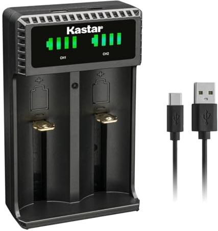 Kastar Intelligent LCD USB Charger for 25R, 26650, 18650, 18500, 18490, 18350, 17670, 17500, 16340, RCR123, 14500, 10440 3.7V Lithium Batteries, A AA AAA AAAA Ni-MH/Ni-CD 1.2V Batteries