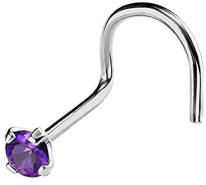 Jewelry Avalanche 22G Solid 14Kt Gold Nose Screw Stud with Prong Set real Amethyst Gemstone, 14kt Yellow Gold or 14kt White Gold - February Birthstone Nose Ring, metal, amethyst