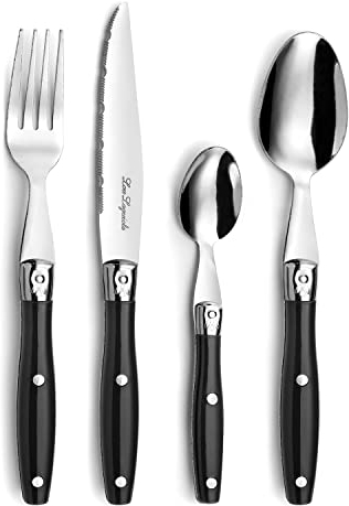 PRADEL ESSENTIEL - Ménagère 24 couverts de table pour 6 personnes - Comptoir - Acier inoxydable 18/0, Finition Standard - Noir