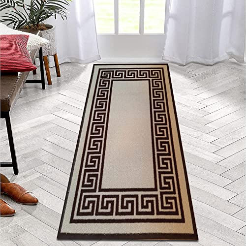 B&B Hallway Runner Kitchen Rug Non-Slip Washable Door Mat | 66 x 220 cm Anti Fatigue, Entrance Large Anti-Slip Floor Mat Stair Runner Rug Carpets - Greeky Rug - Beige & Brown