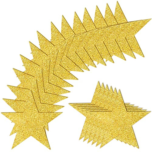 100 PCS Glitter Gold Five Star Cutouts Paper Stars Confetti Cutout Gold Star Cutouts for Bulletin Board Stars Accents Classroom Wall Party Decoration Supply