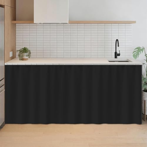SK Studio Short Curtains for Kitchen, Privacy Cabinet Curtain Dust-Proof Window Shades Doorway Curtain for Closet Storage Room Black, 35.4 W x 35.4 H