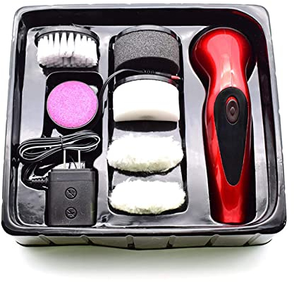 Brosse à cirer les chaussures électrique, kit de brillance, brosse à cirer les chaussures électrique, nettoyeur de poussière, kit d'entretien du cuir portable pour chaussures, sacs, canapé, A (rouge)