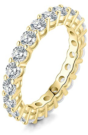 JewelryPalace 2.18ct Eternel Cubic Zirconia Bague Taille Rond Pierre Argent 925 Femme, Plaqué Or Jaune Empilable Bague Diamant Simulé Fiançailles Mariage Promise Alliance, Ensemble Bijoux Mariee