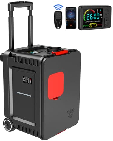 Hcalory Tragbare 8KW Standheizung Diesel, Diesel Lufterhitzer mit Einziehbarer Zugstange & Bluetooth APP LCD Schalter, 12V/24V AC & 110V DC - Ideal für Auto Camping Wohnmobil