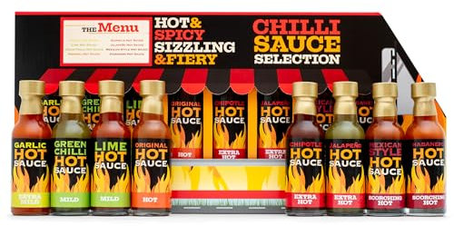 Hot Sauce Gift Set - Chilli Sauce Selection 8 Pack Including Sriracha, Tabasco, Naga and More Spicy Challenge Birthday Food Gifts for Men, Unique Mens Gift, Boyfriend, Dad Foodie Gifts, Fathers Day