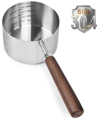 FAFAFLYER 1-Cup Stainless Steel Dog-Cat Food Scoop with Walnut Handle, 304 Material, Easy to Clean, Multifunctional