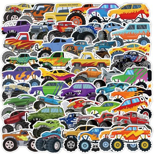 50 Stück Monster Truck Sticker Set,Vinyl Sticker Wasserfest Graffiti Aufkleber für Laptop Skateboard Koffer Helm Auto Fahrrad Handy Scrapbook,Geschenk für Kinder Teenager Erwachsene