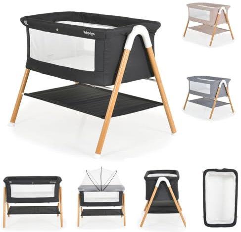 Moni Beistellbett Kalinihta Matratze mit Reißverschluss, Moskitonetz, Holzdruck, Farben:schwarz