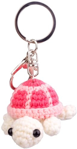 MuMyer Funny Crochet Turtle Doll, Handmade Emotional Support Knitting Wool Turtle Animal Gift With Detachable Keychain(Pink)