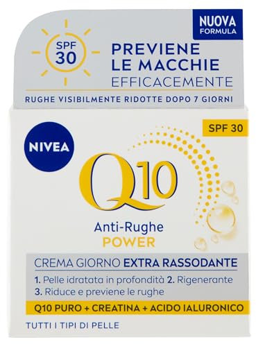 NIVEA Q10 Anti-Rughe Power Crema Giorno Extra Rassodante SPF 30 50 ml, Crema viso antirughe e idratante, Crema viso Acido Ialuronico, Coenzima Q10 e Creatina, Crema antimacchie viso SPF30