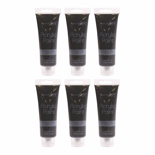 (Set of 6) BLACK - Acrylic Paint 120ml Tube - Vivid Non-Toxic, Rich Pigmented, Quick Drying Acrylic Paint on Wood Fabric Ceramic Rock Glass Canvas for Beginner, Professional Artists - Art Supplies