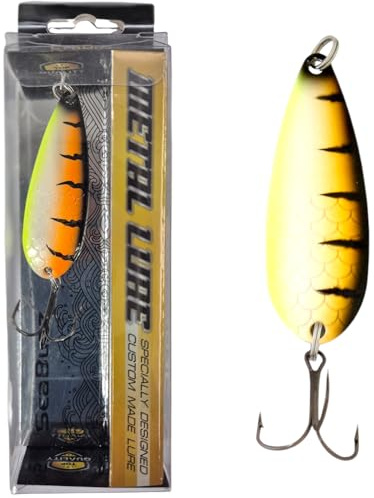 SEABUZZ Clignotant asymétrique 15,7 g/6 cm – Leurre de pêche pour brochet, perche, sandre, leurre avec hameçon triple – Cuillère en métal – Leurre dur – Spinner Kit de sport – Angel Spoon – Leurre