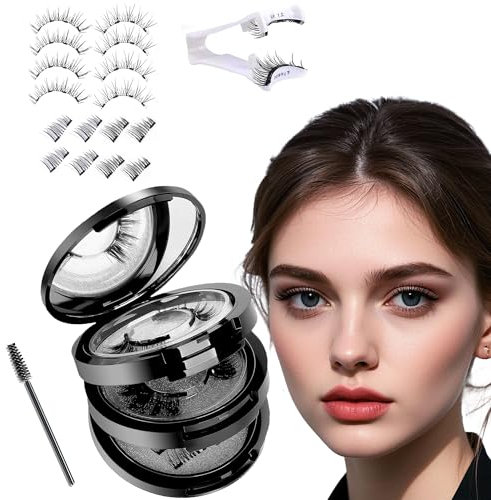 3 Schichten Magnetische Wimpern | Natürlich Aussehende mit Applikator | 3D Wimpern Kit mit Magneten | Wiederverwendbare Wasserfeste Wimpern Magnetisch | Make-up für Natürlichen Wimpern-Look (black)
