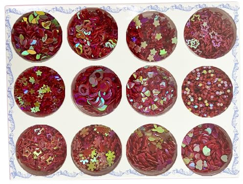Paillettes, 12 couleurs, Glitzer pour festival, maquillage pour le visage, corps, accessoires pour ongles, yeux, lèvres, cheveux, Halloween - maquillage rouge