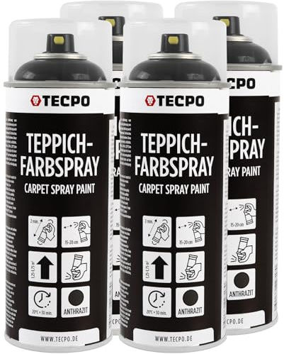 TECPO Spray de peinture pour tapis, 4x 400ml, peinture textile anthracite pour tapis de voiture, tapis de sol, tapis de pied, tissu, caoutchouc, plastique, rénovation intérieure
