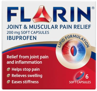 Flarin Joint and Muscular Pain Relief, 200 mg Soft Capsules, Muscle, Rheumatic, Joint and Back Pain Relief, Lipid Ibuprofen, Unique Lipid Formulation, Painkillers, 6 Soft Capsules