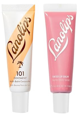 Lanolips Lip Care Essentials Duo – 101 Ointment Coconutter (0.35 oz) + Tinted Lip Balm Rose (0.44 oz)