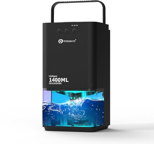 ​PureMate1​400ml Electric Dehumidifier with Ultra Quiet & Auto Shut off 7 Colorful LED Portable Mini Dehumidifier ​for Damp, Mould, Moisture in Home,for Wardrobe, Bathroom, Bedroom, Garage