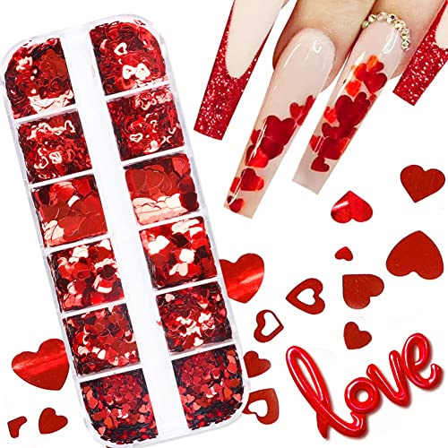 Paillettes per Unghie a Forma di Cuore 3D per Nail Art San Valentino, Paillettes per Unghie Olografiche, Glitter a Forma di Cuore, Decorazioni Nail Art per Donne Ragazze DIY Regali (B)