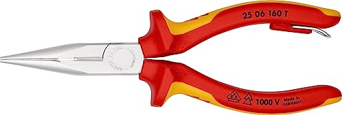 Knipex Pinza per Meccanica, con Becchi Mezzotondi con Tronchese (Pinza per Radiotecnici) Cromata, Isolante, Collaudati Vde; Incorporato per Agganciare una Protezione Anticaduta 160 Mm, 25 06 160 T Bk