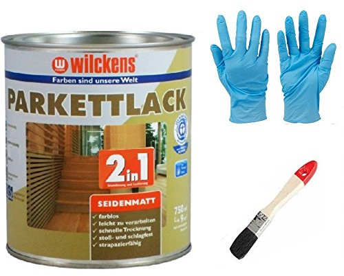 Wilckens 2 in 1 Hartlack Parkettlack, Grundierung und Lackierung inkl. 1 Pinsel, Polyurethan (PU), für Holz, seidenmatt, 750 ml