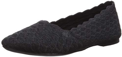 Skechers Women's Cleo-Scalloped Knit Skimmer Ballet Flat, Black, 5 UK