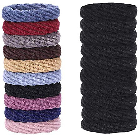20 Pieces Cotton Hair Ties Seamless Elastic Hair Bands Thick Ponytail Band 4.5cm in Diameter Hair Accessories for Women and Girls (Multicolored+Black)