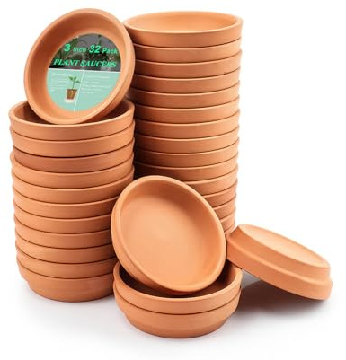 vensovo 3 Inch Terracotta Plant Saucer Pots Tray - 32 pcs Mini Planter Saucers for Indoor & Outdoor Plants, Small Clay Trays Perfect for 2 Inch 2.5Inch Flower Pot