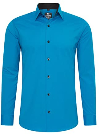 Rusty Neal-herrskjorta premium slim fit långärmad stretch kontrast skjorta affärsskjorta fritidsskjorta, bensin, 3XL