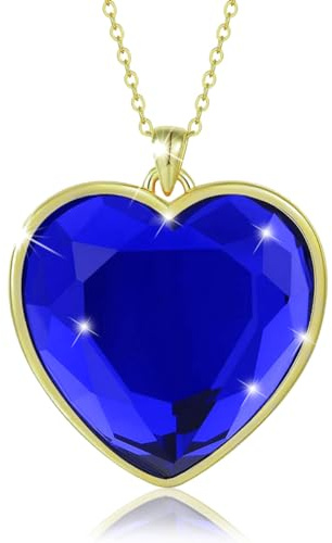 PAVELS Damen Kette Herz Halskette HERZ DES OZEAN Blau Zirkonia Kristall Gold Geschenke für Frauen Titanic Kette tiefblau ozeanblau Saphir Herzkette für Sie, Goldschmuck Damen, Herzkette Gold