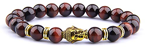 8 mm kungligt blå tigeröga armband män silverfärg Buddha-huvud berlock armband kvinnor amulett vinatge gul sten pärlor pulsera, röd tiger-1,21 cm