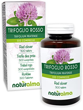 Rotklee oder Wiesenklee (Trifolium pratense) Kraut mit Blüten Naturalma - 150 g - 300 Tabletten - Nahrungsergänzungsmittel - Natürlich und Vegan
