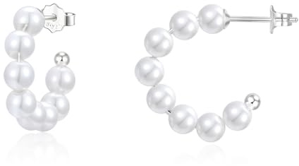 Perlen Creolen Silber 925 Creolen mit Perlen Kleine Perle Ohrringe Stecker Perlenohrringe Ohrhänger Runde Perle öhringen Schmuck Geschenke für Frauen Damen Mädchen
