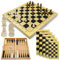 3in1 Holz Schachbrett Brettspiele Sammlung Schach Dame Backgammon Spiel 65tlg Set - Schachfiguren und Klappbrett aus Holz - Schachset für Kinder Anfänger Reise - klappbar tragbar faltbar (34x34cm)