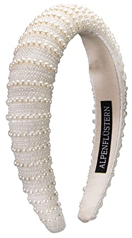 Alpenflüstern Trachten-Haarreif Perlen - Damen Haarschmuck geflochten, Haarband rutschfest fürs Dirndl (creme-weiß) ADV137