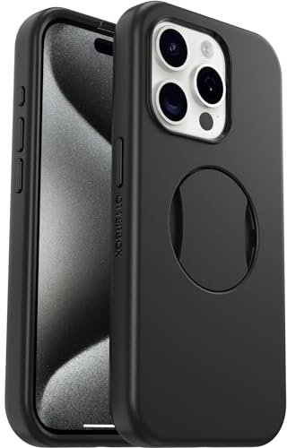 OtterBox OtterGrip Symmetry Case for iPhone 15 Pro for MagSafe, Drop Proof, Protective Case with Built-In Grip, 3x Tested to Military Standard, Black, 77-93133
