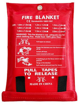 VALINK Coperta antincendio, coperta antincendio in fibra di vetro, resistente al calore, coperta antincendio di emergenza, per casa, ufficio, garage, 1 pezzo, 2 m x 2 m