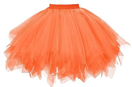 GOOBGS Damen 50er Ballettrock Ballet Tulle Mini Puffy Tutu Orange XL